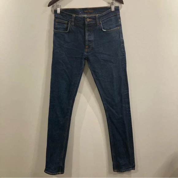 NUDIE Sz 31 x 34  Dude Dan Dry Comfort Dark Button Fly Slim Jeans - Picture 2 of 15
